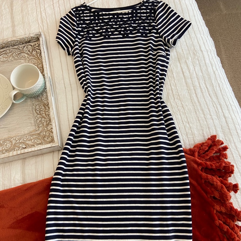 BNWOT! Talbots midi dress w/ navy & white stripes!